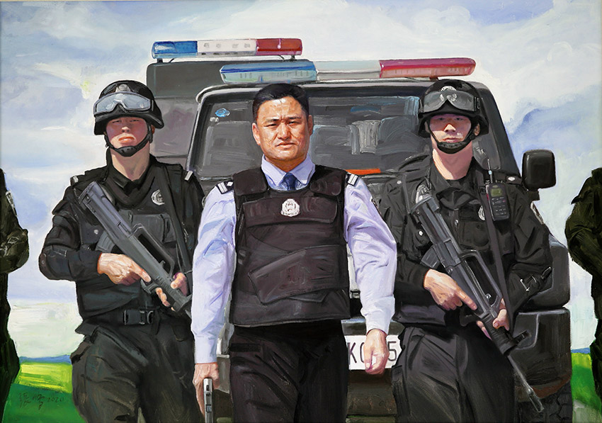 感动北疆最美警察油画作品克斯