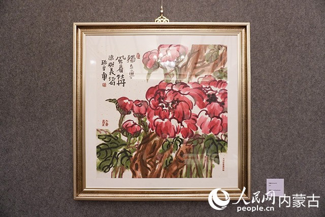 孙卓章作品《牡丹》。实习生 王泽桐摄