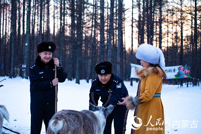 民警走访驯鹿营地。人民网记者 李睿摄