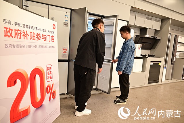 消费者在线下门店了解补贴冰箱。人民网记者 寇雅楠摄