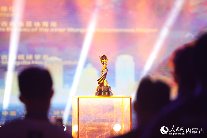 开幕式现场展示的奖杯。实习生 董昱摄