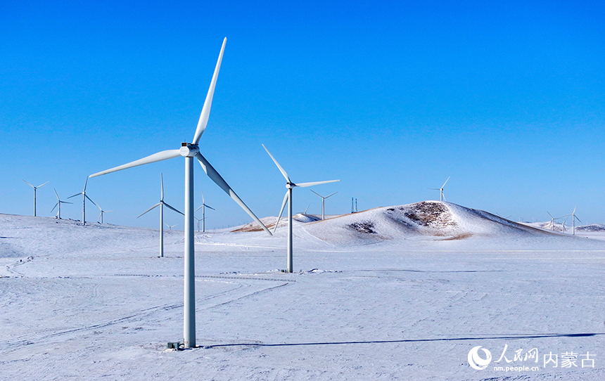 位于锡林浩特市的灰腾梁风力发电场景色。王正摄
