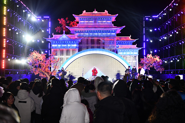 游客在鹿城灯会观演出。白兆刚摄 