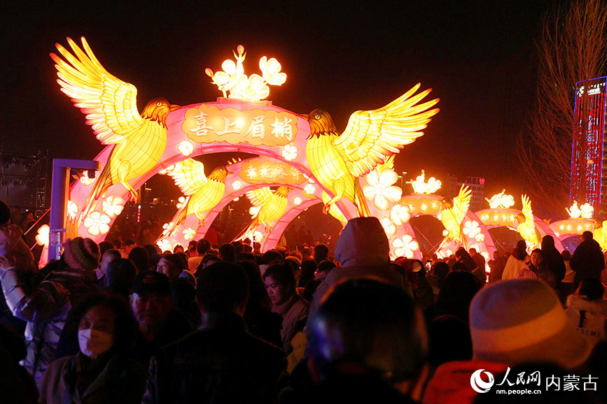 飞鸟花灯拱门前人声鼎沸。实习生 张诗婕摄
