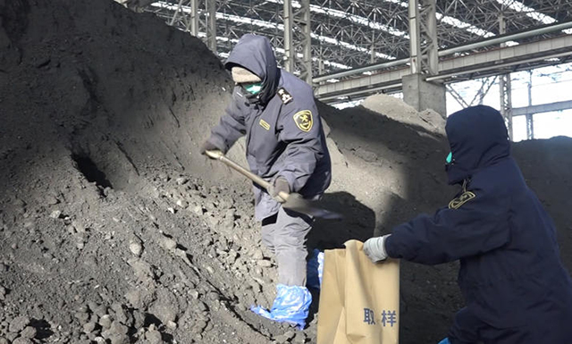 海关人员对进口煤炭进行采样送检作业。王丽娜摄